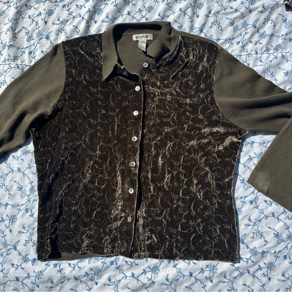 Tyler Böe Green Silk/Cashmere/Rayon Blend Collard Cardigan